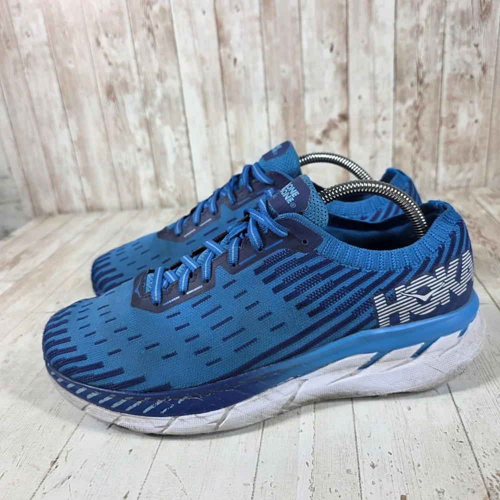 Hoka One One Clifton 5 Knit Womens Blue Running Shoes Size 9.5 Sneakers